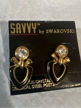 Swarovski Gold Bow Heart Drop Earrings with Clear Crystals (NE1)